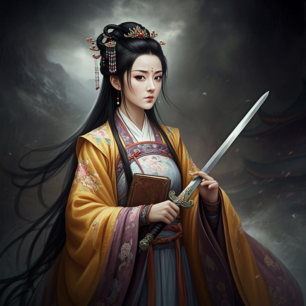 Elegant Chinese Heroine in Opulent Digital Art