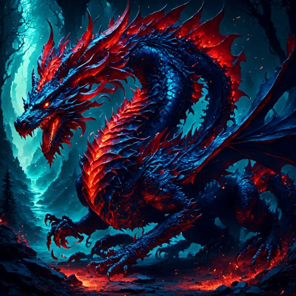 Blue Flame Dragon Concept Art in 8K Resolution