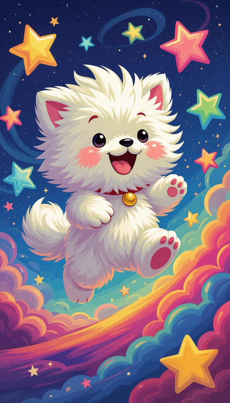 Energetic Creature's Starry Hop in Whimsical Art