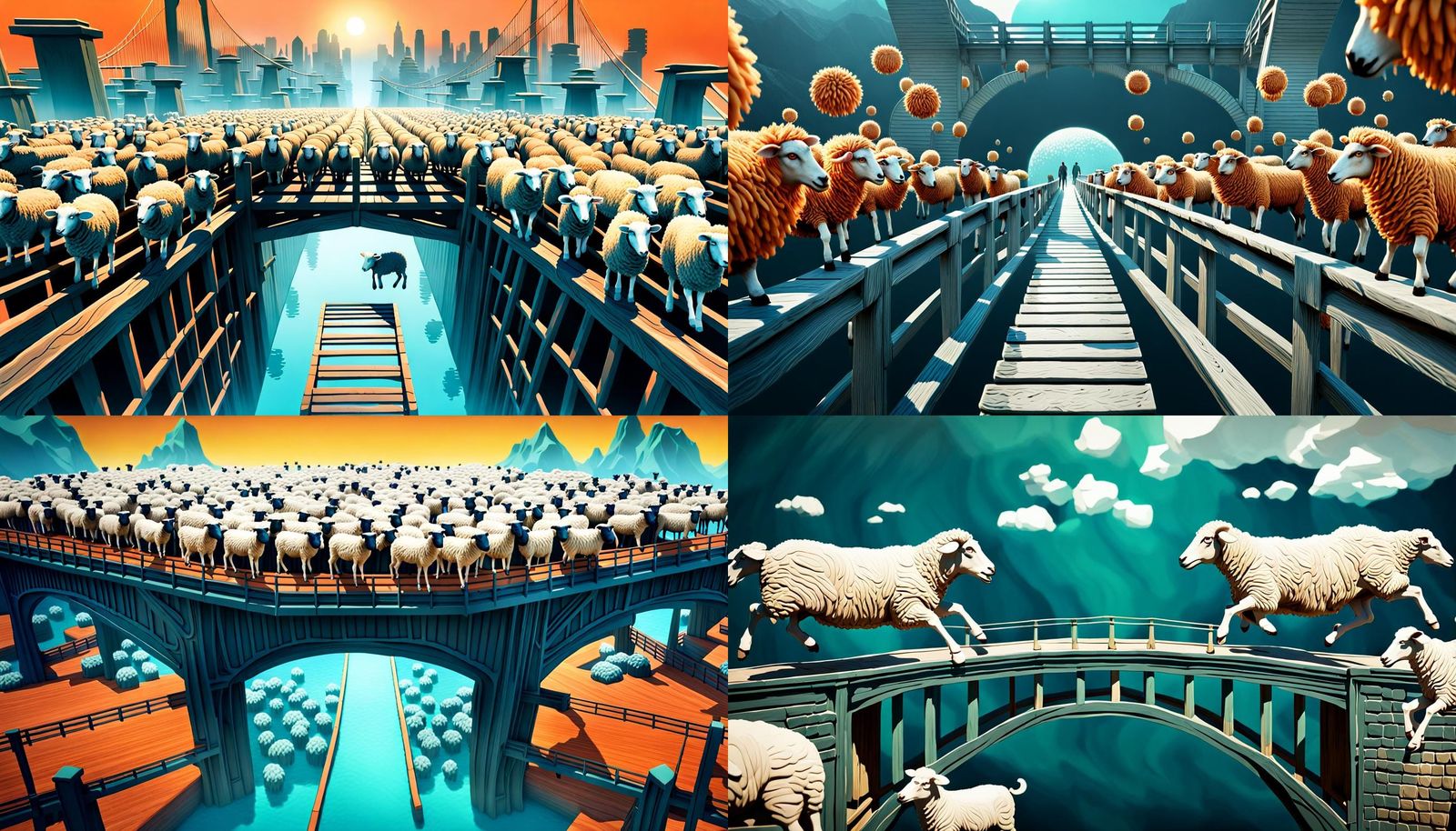 Distressed Sheeople in Abstract 3D Art