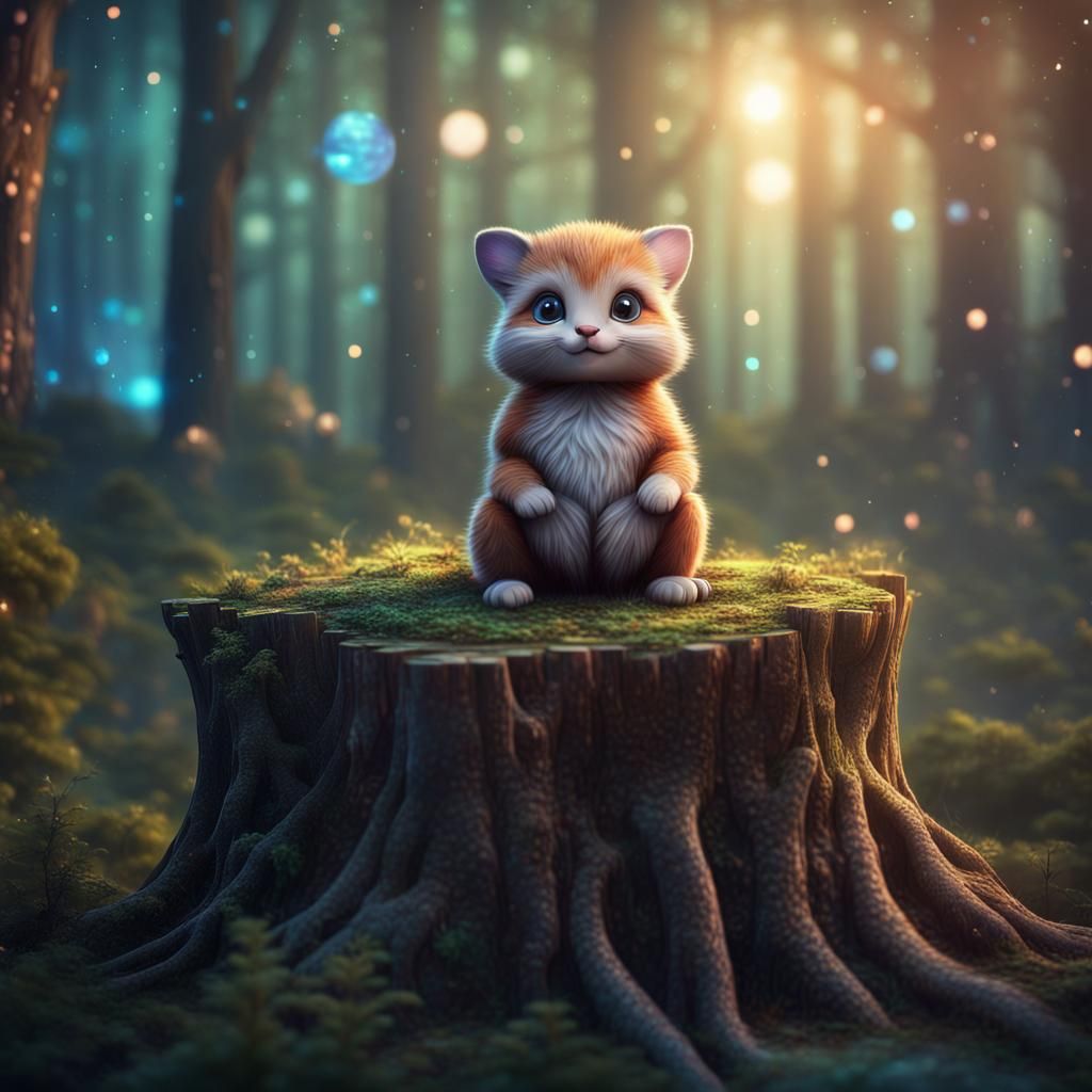 Animal in Forest with Galaxy Background, Fantasy Art