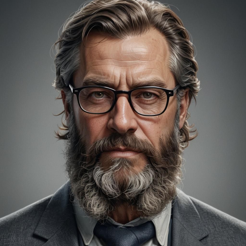 Sophisticated Middle-Aged Man Portrait in Detailed Matte Pai...