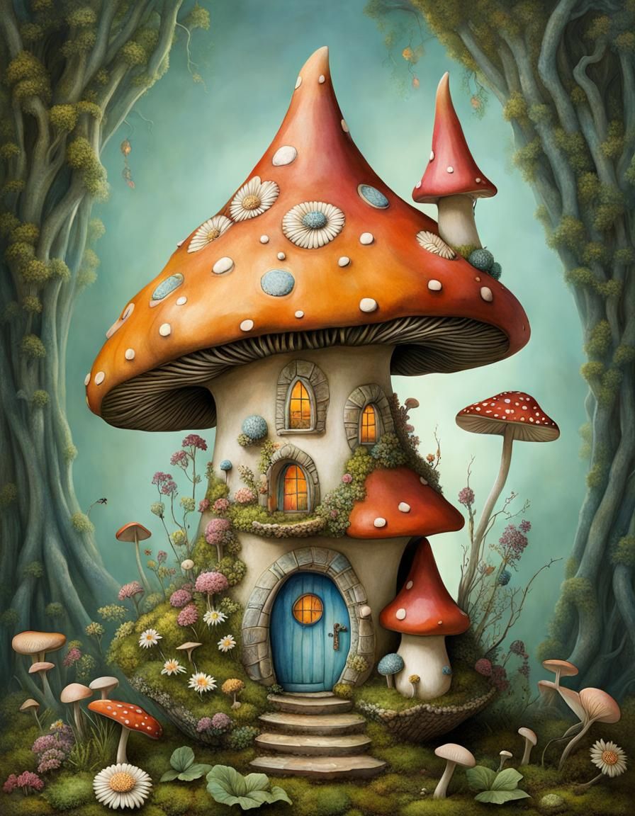 Whimsical Ceramic Mushroom House Vase