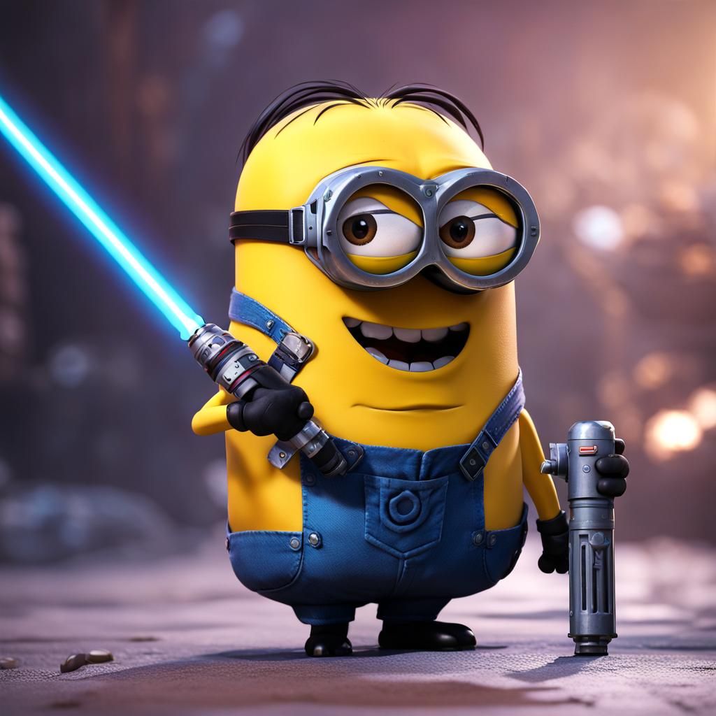 Minion with Lightsaber: Detailed Matte Painting
