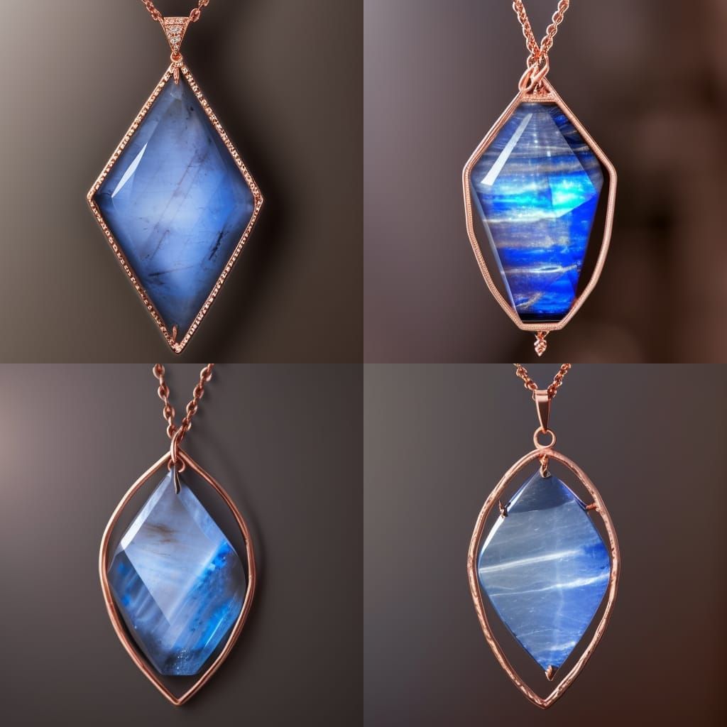 Ethereal rose gold necklace with big Blue kyanite pendant& B...