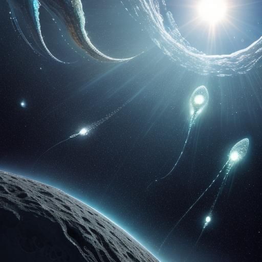 Siphonophore Creatures in a Cosmic Sky