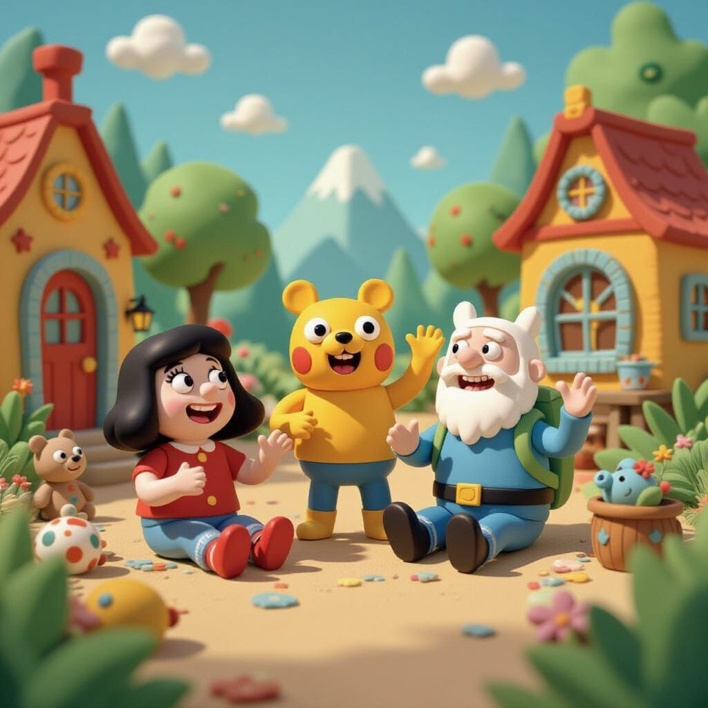 Colorful Clay Characters in a Whimsical Cartoon Style