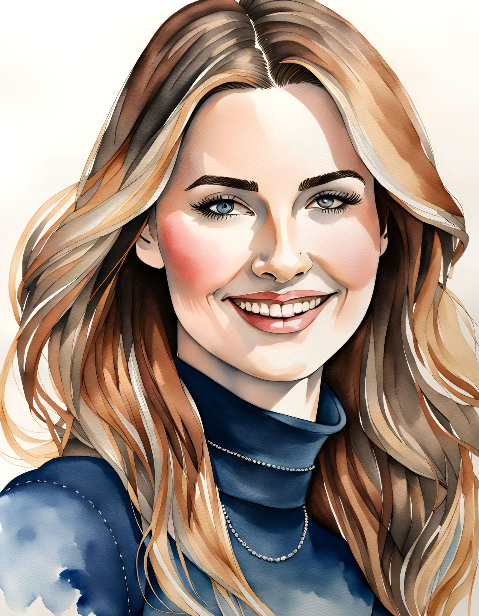 Watercolor Portrait of a German Woman in Blue Jeans