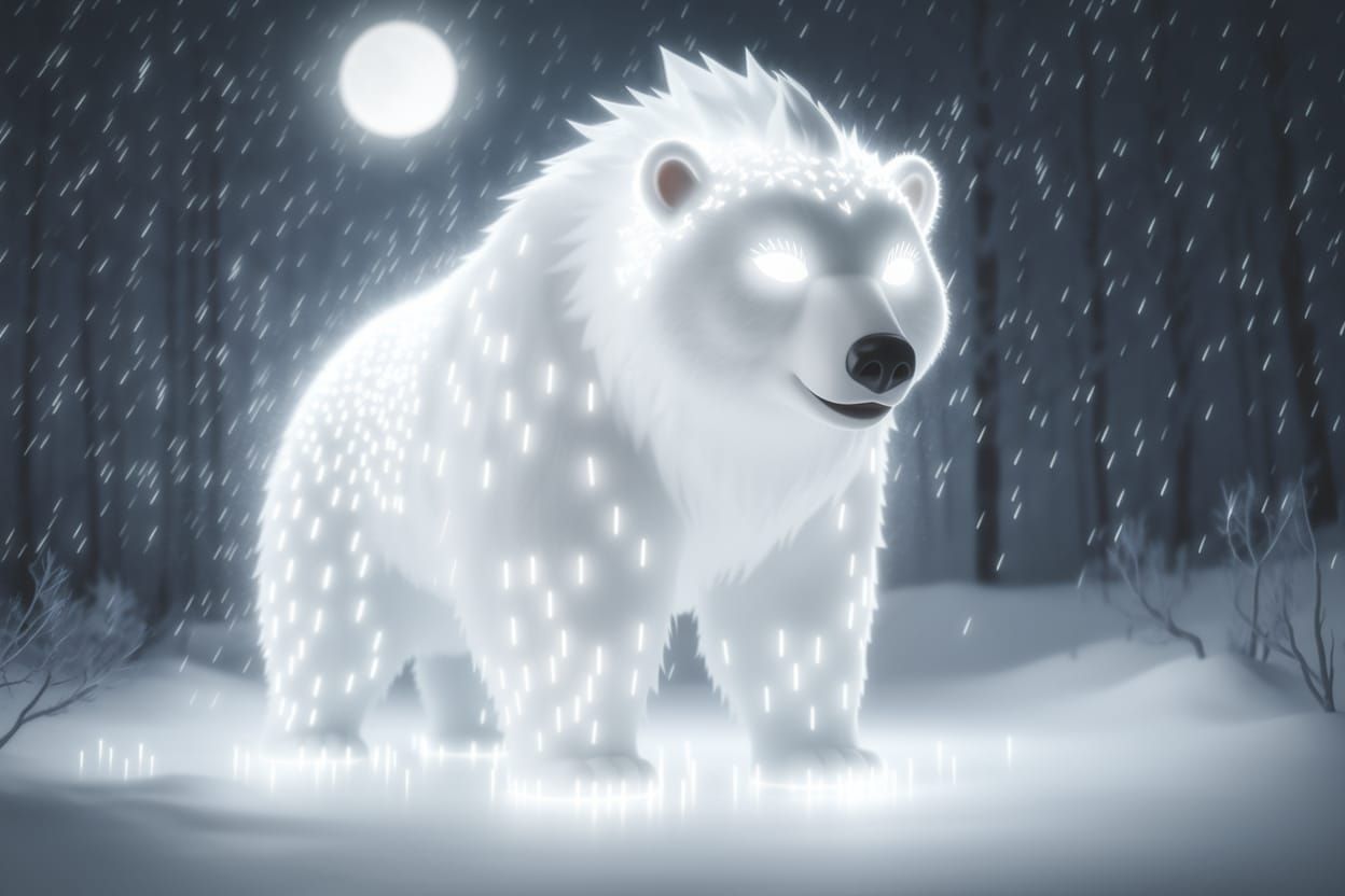 Ethereal Polar Bear Spirit in Snowstorm, Magical Realism