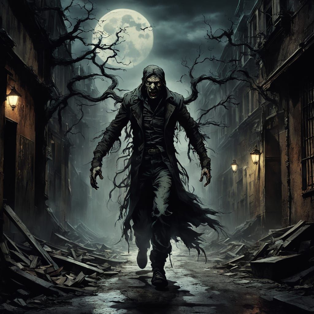 Tormented Figure Flees Desolate Alleyway in Moody, Dark Art ...