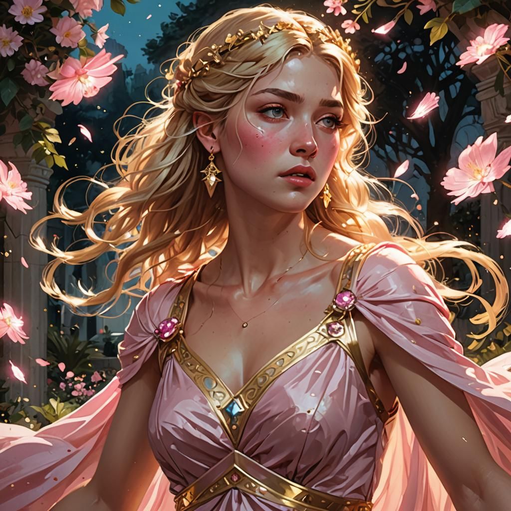 Crying Demigoddess in Dark Garden, Digital Art