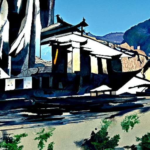 Ukiyo-e Temple of Achilles in Watercolor Style