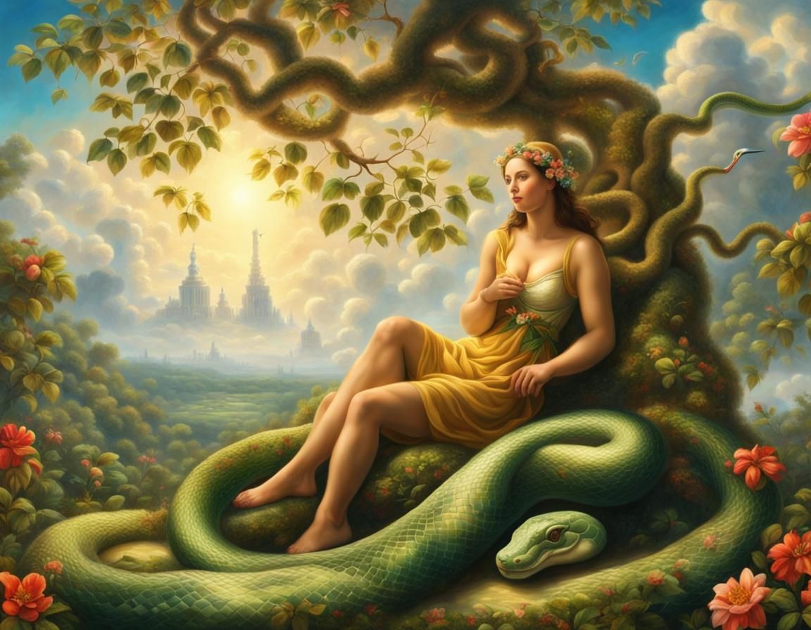 Eve and the Serpent in Paradise Garden