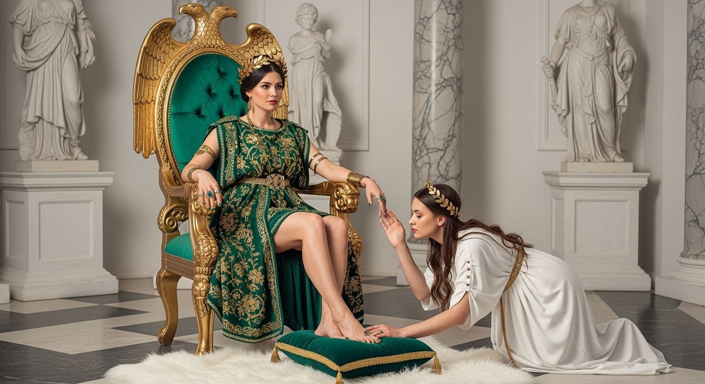 Roman Empress on Emerald Throne, Baroque Style
