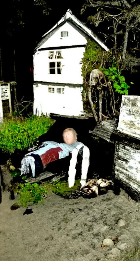 Creepy Cottage Scene with Dead Human