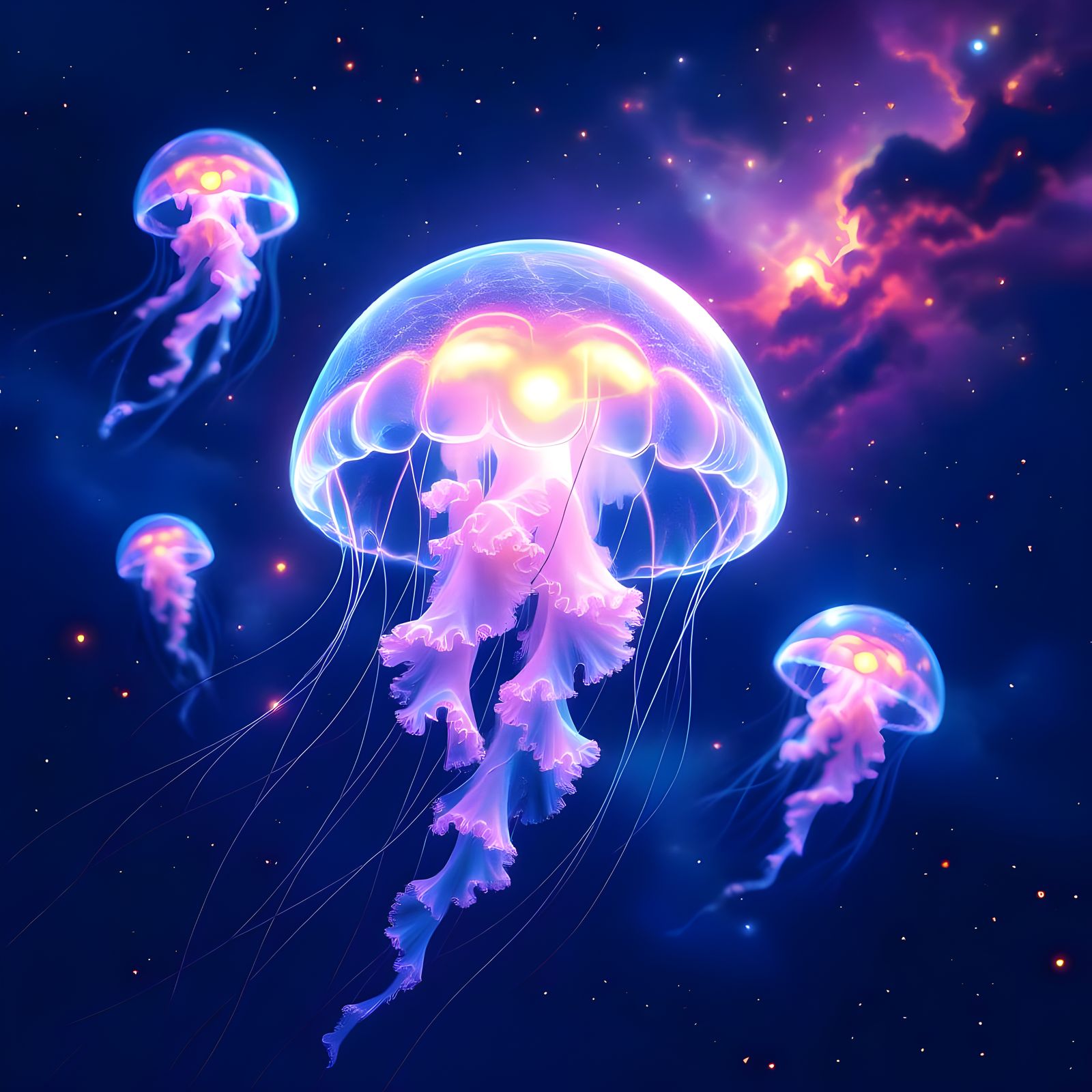 Translucent Jellyfish in Deep Space: Cosmic Surrealism