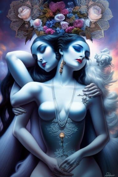 Eternal Lovers Embrace in Art Nouveau Style