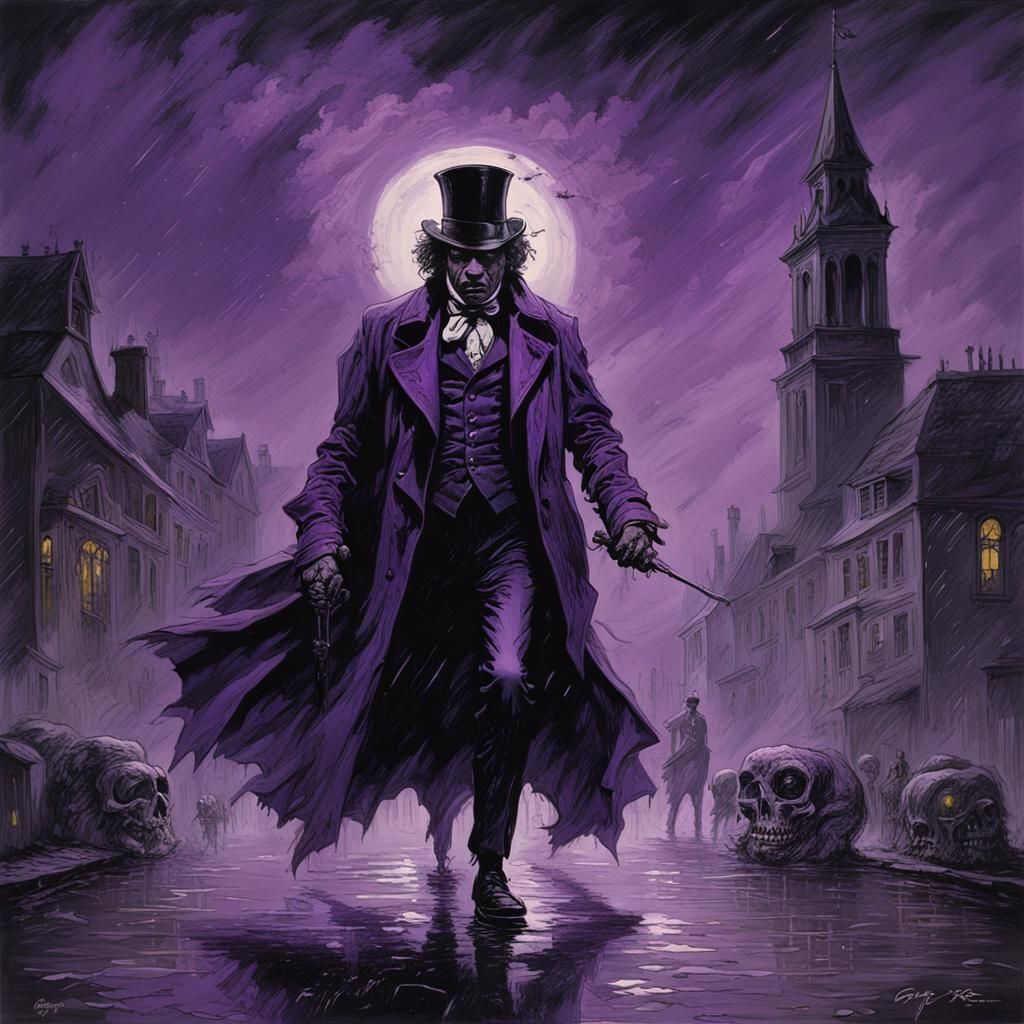Eerie Purple Rain in Gothic Horror Style