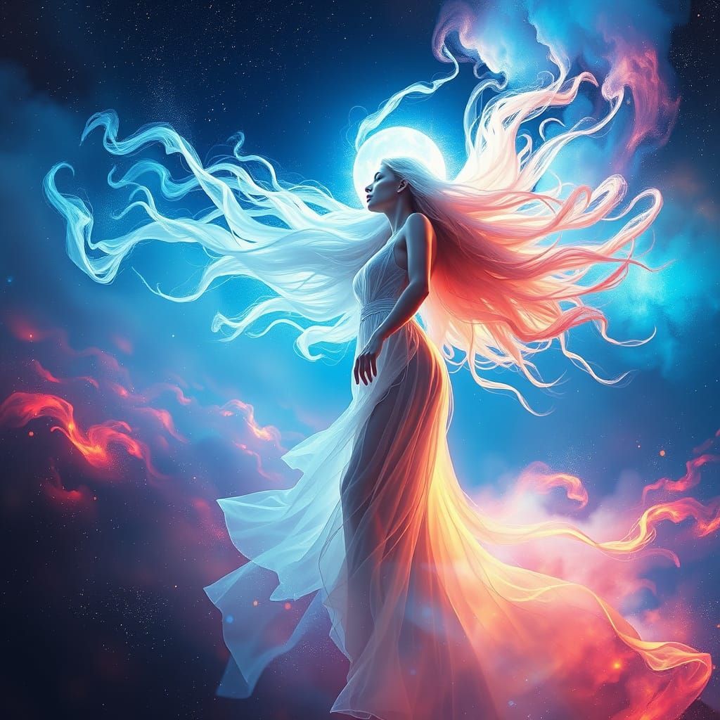 Ethereal Cosmic Goddess Radiates Brilliant White Light