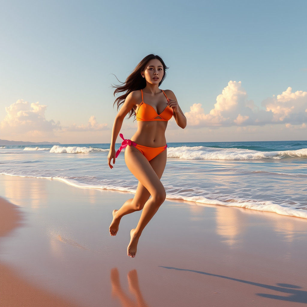 Surreal Anime-Inspired Woman Runs on Tropical Beach in 8k Re...