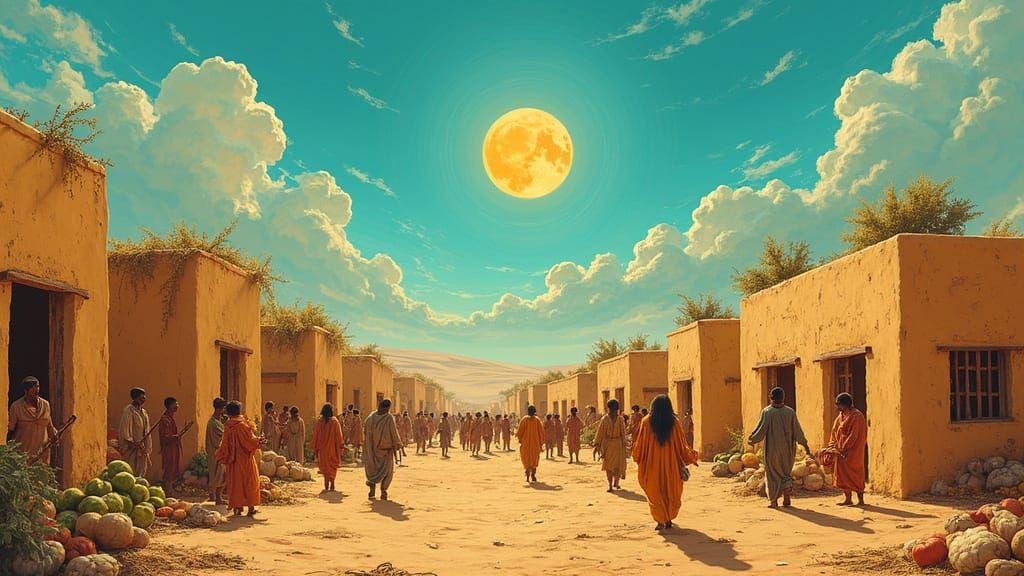 Harvest Festival on Alien Desert World with Aqua Sky