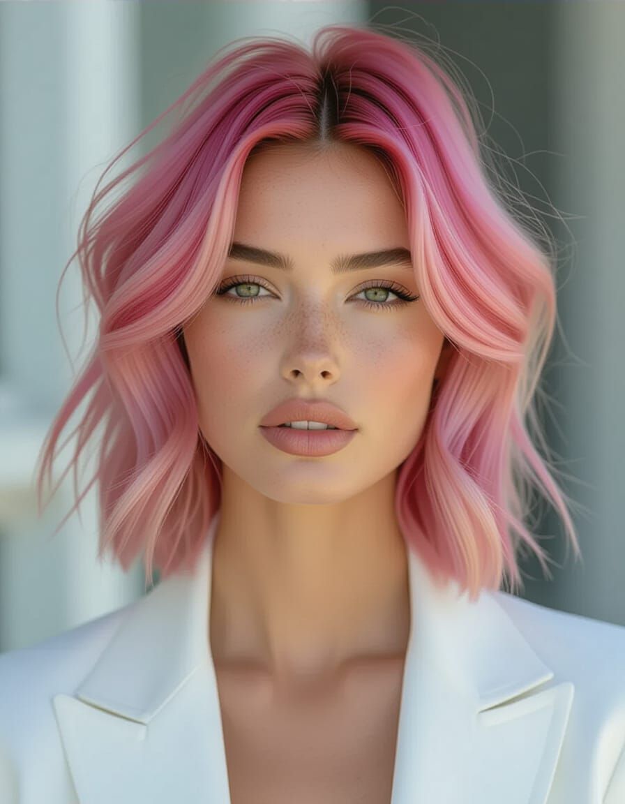 Spanish Model with Pink & Silver Ombre Bob Hair