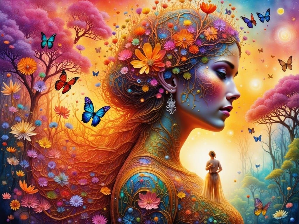 Fairy and Cat in Abstract Reality Double Exposure