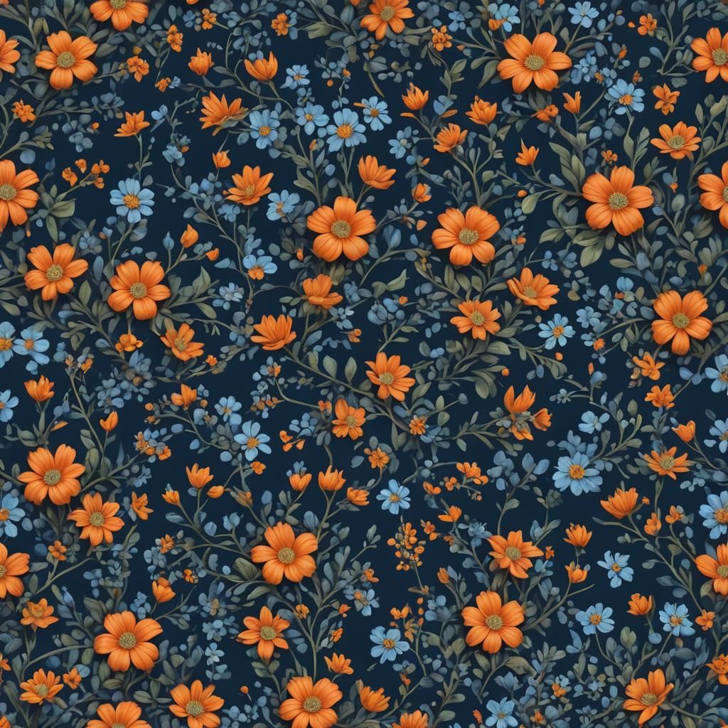 Dark Blue Floral Background in Detailed Matte Style