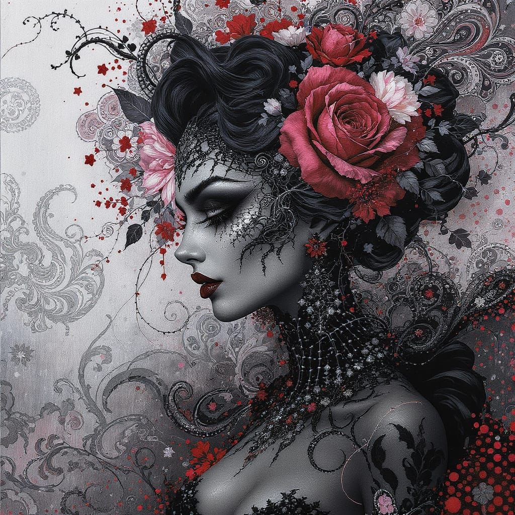 Surreal Gothic Black Rose with Polka Dots