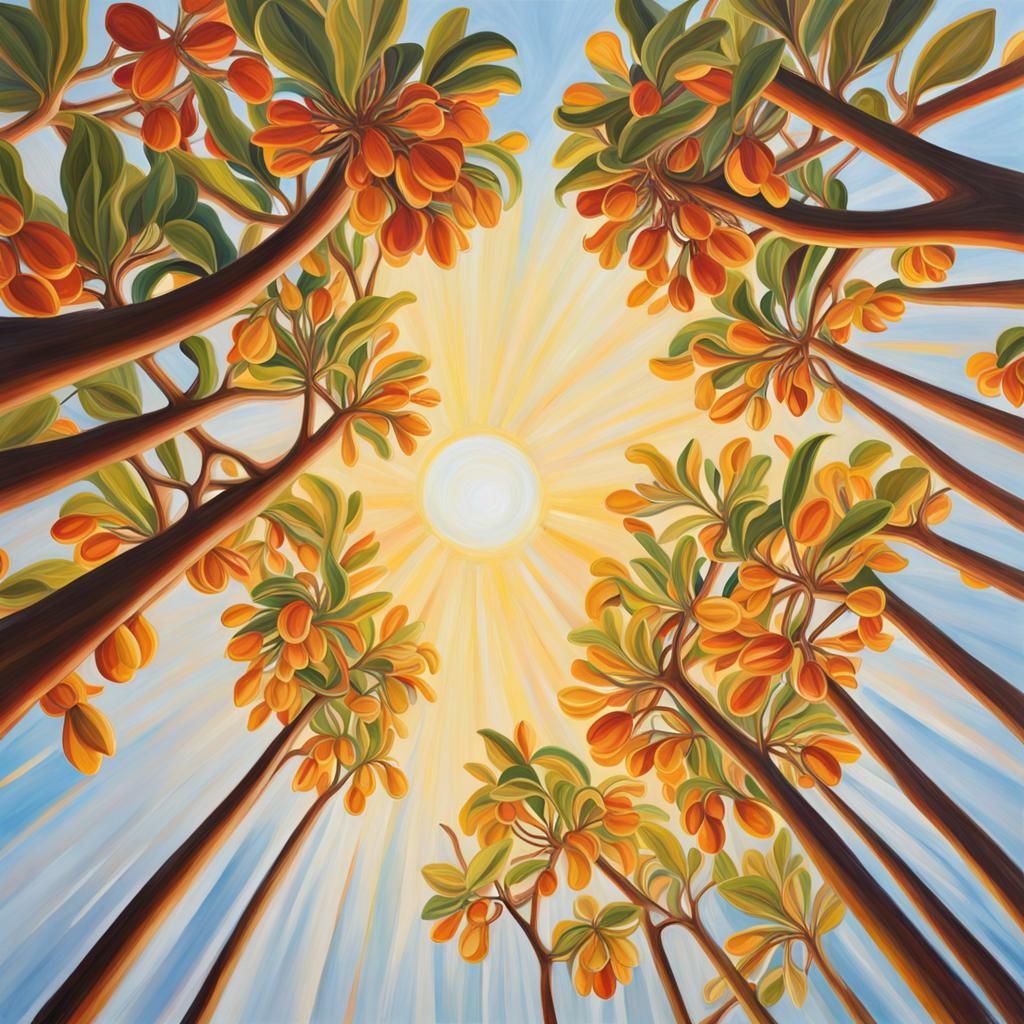 Honeysuckle Skyward Gaze: Acrylic Painting