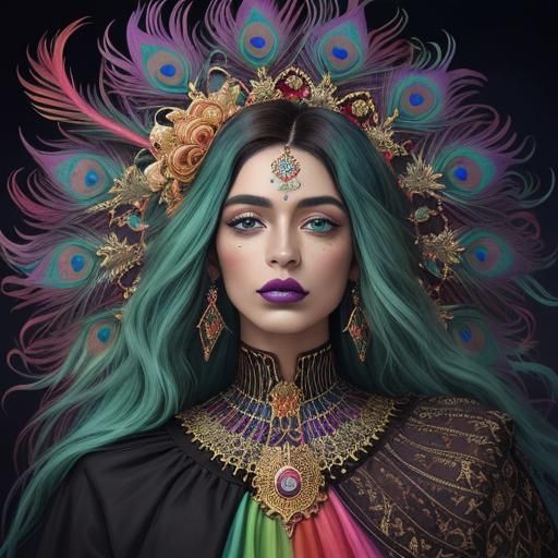 Rainbow Woman Portrait in Surrealist Style