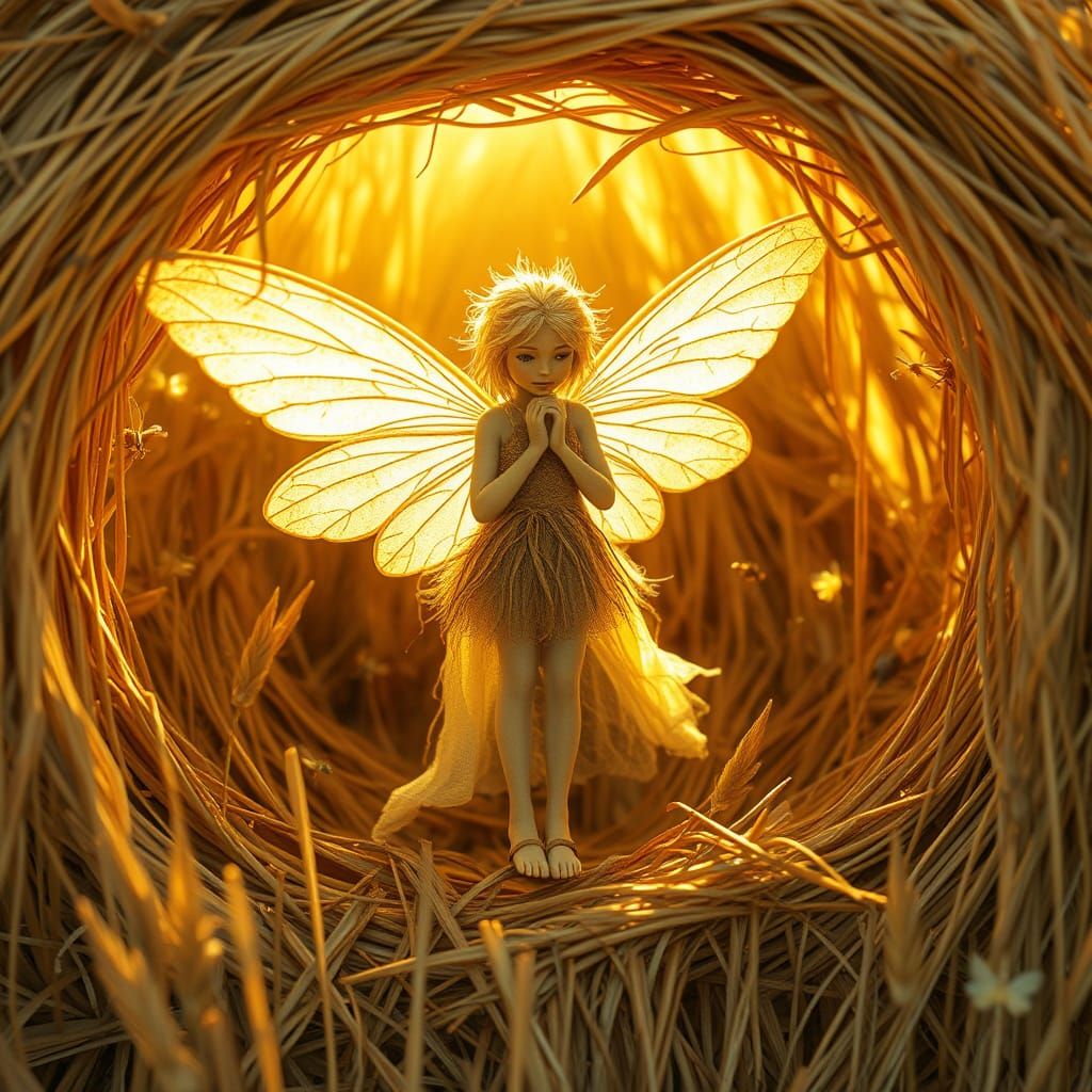 Haystack Fairy in Rural Folk Art Style