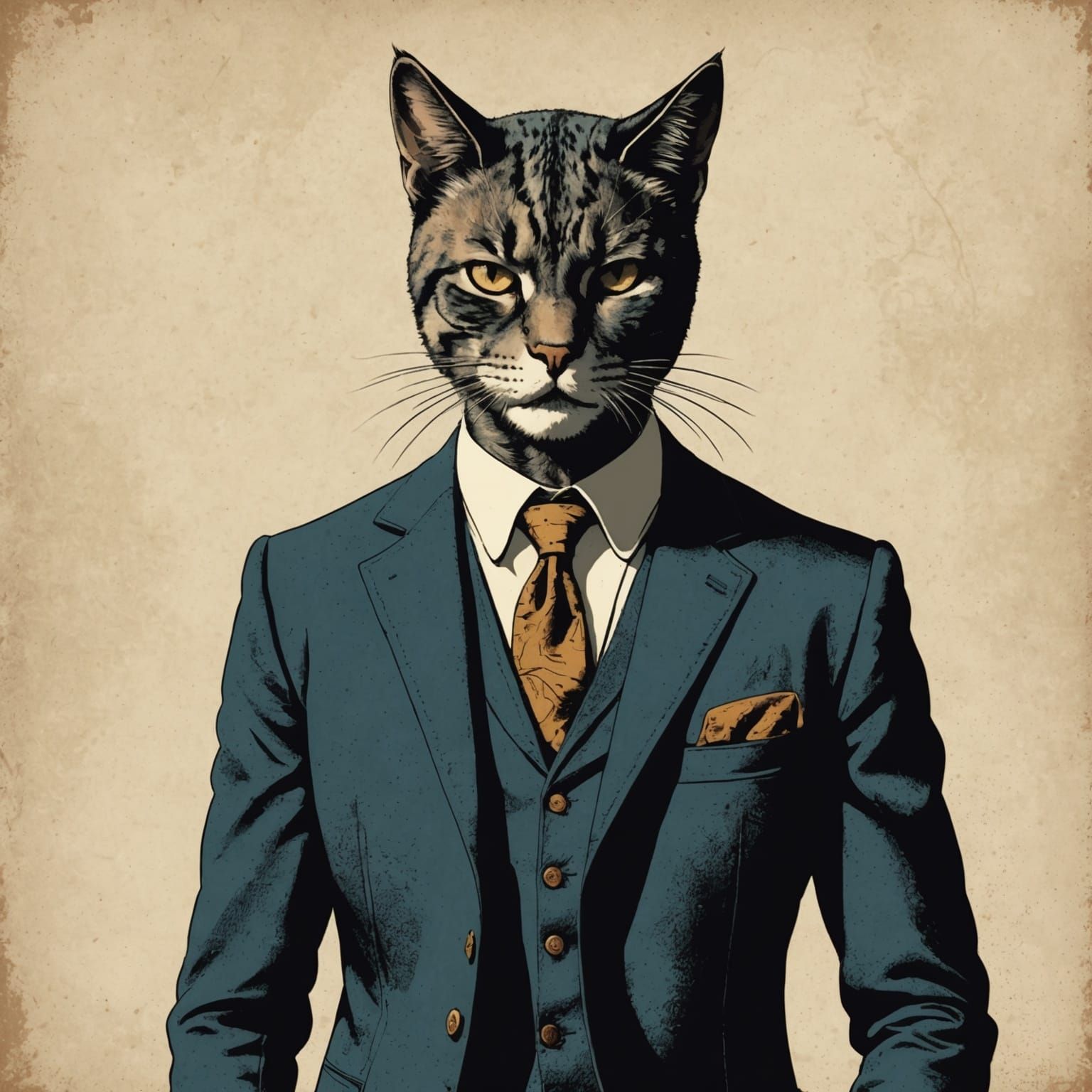 Elegant Illustration of Catman in Vintage Style