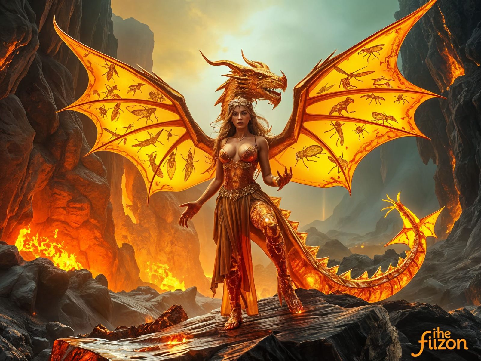 Ethereal Amber Dragon Emerges from Ancient Resin