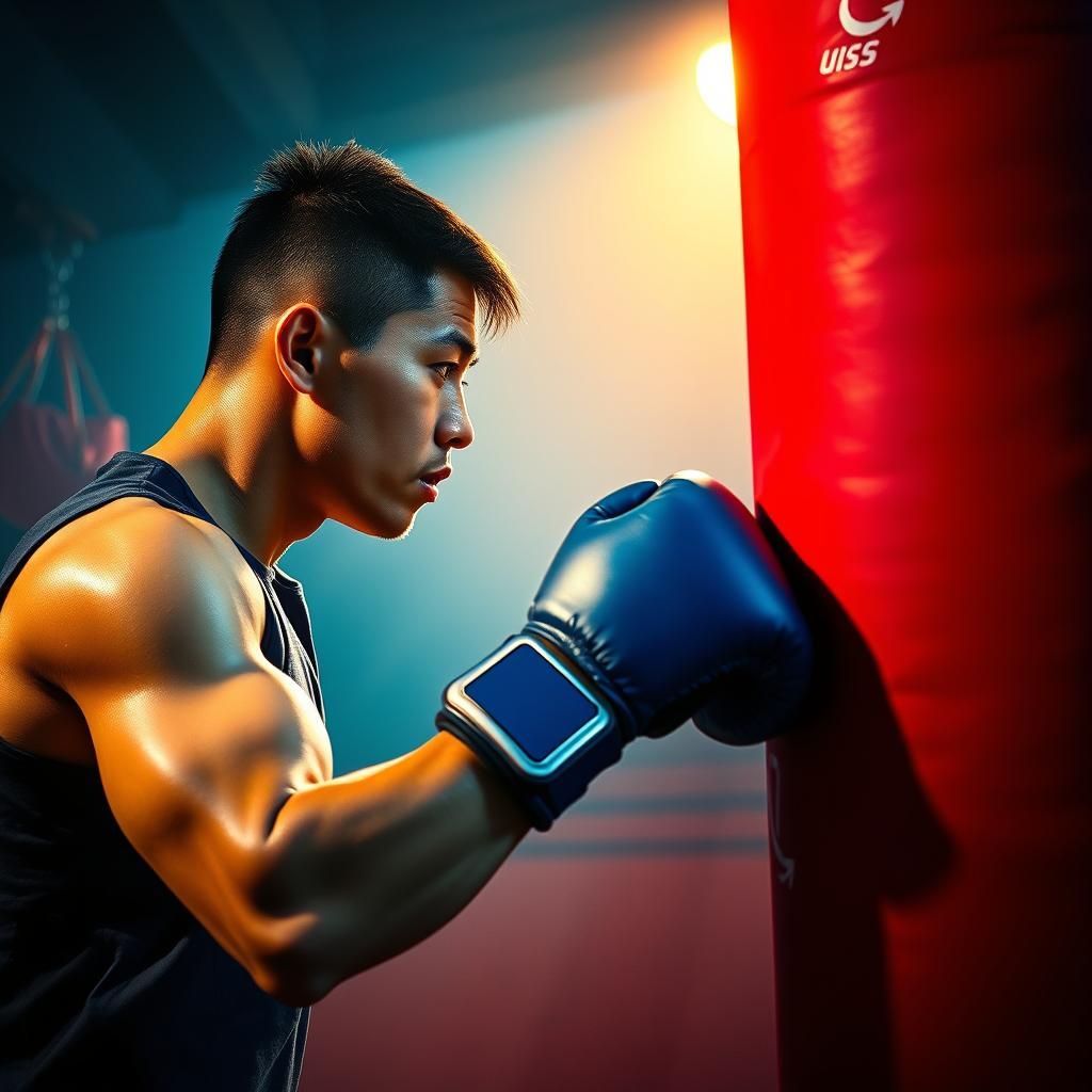 Boxer Training in Gym with Dramatic Lighting