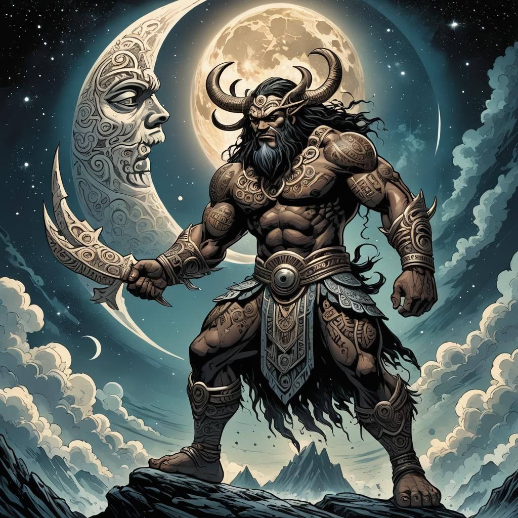 Maori God Lifts the Moon: Comic Book Art