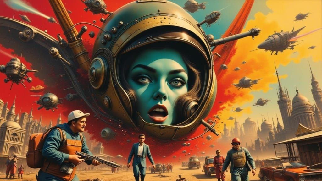 Alien Invasion Concept Art in Retro Futuristic Style