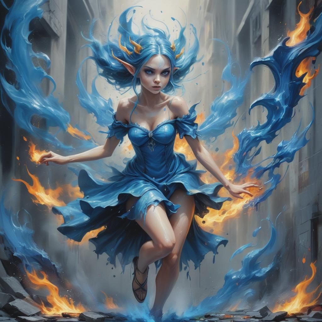 Elf Fairy in Graffiti Art Fighting Villain