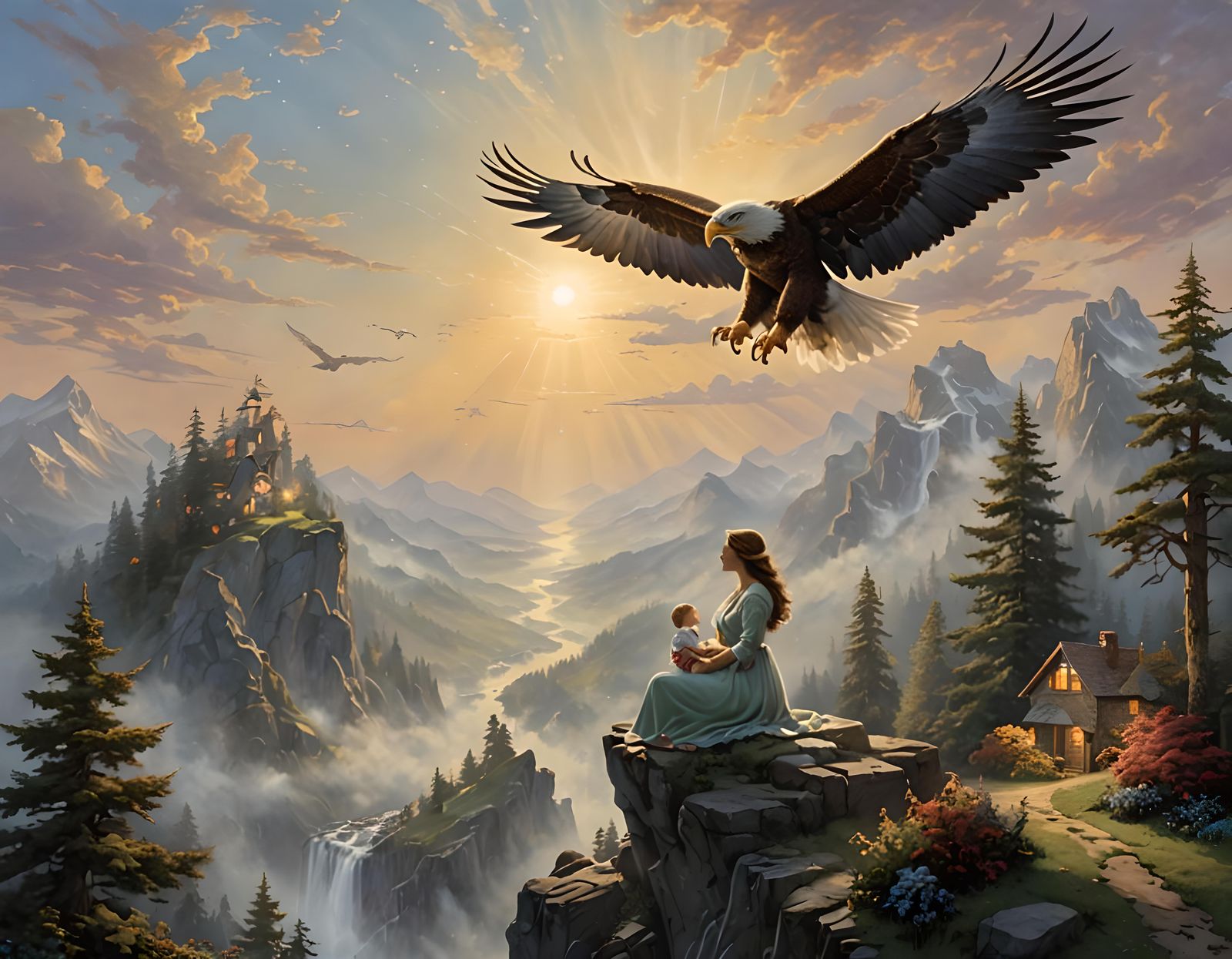 Ethereal Mother and Child with Eagle
