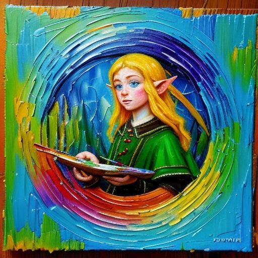Colorful Elf in Neo-Impressionist Oil Painting