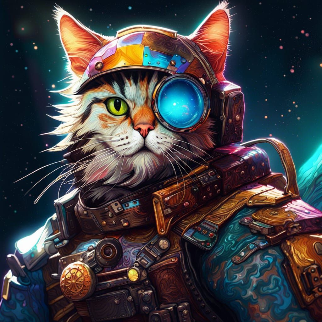 Hyperrealistic Space Cowboy Cat in Volumetric Lighting