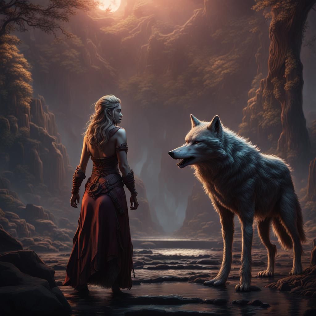 Fantastical Wolf Couple in Detailed Matte Painting