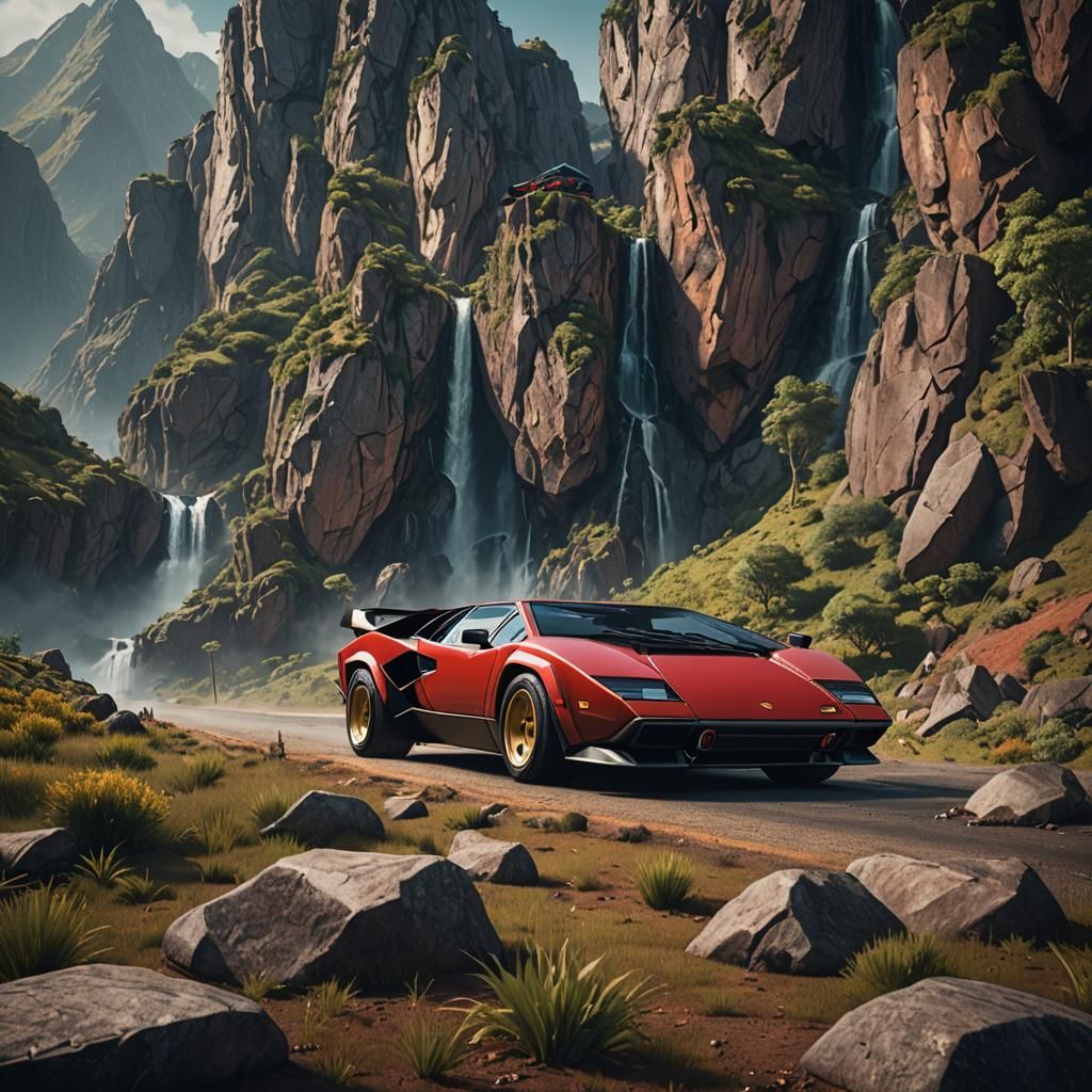 Detailed Matte Painting of a Lamborghini Countach