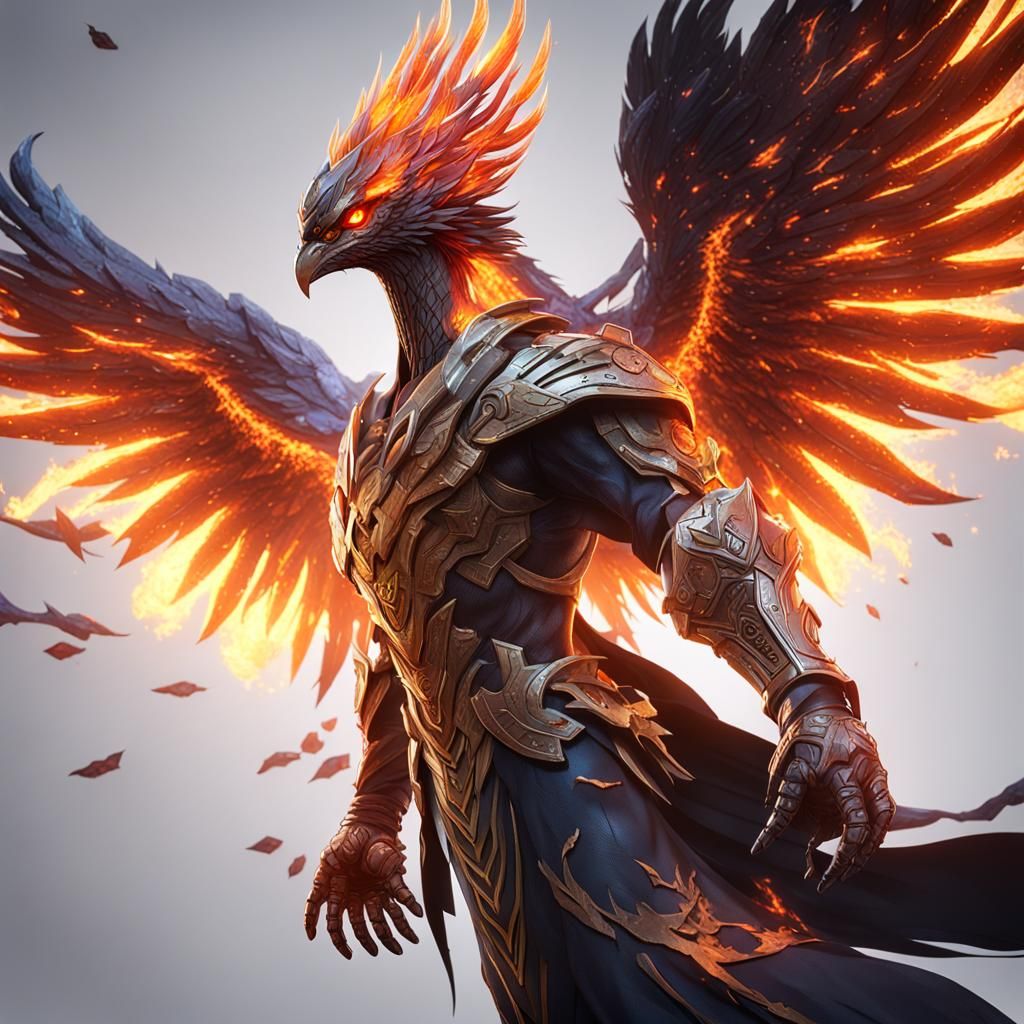 Fiery Phoenix Human Character in 3D Game Style