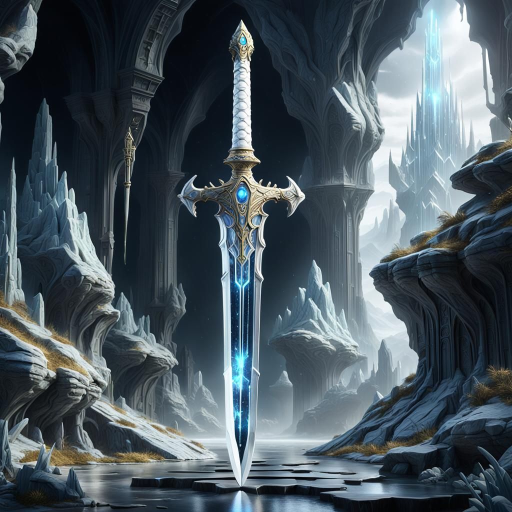 Extraterrestrial White Crystal Sword in Detailed Matte Paint...
