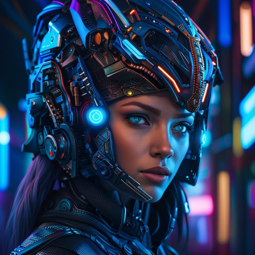 Beautiful Cyborg Woman in Cyberpunk Style