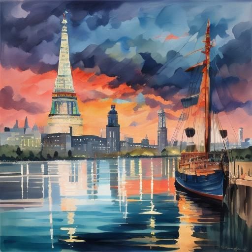 Gouache Landscape Scene