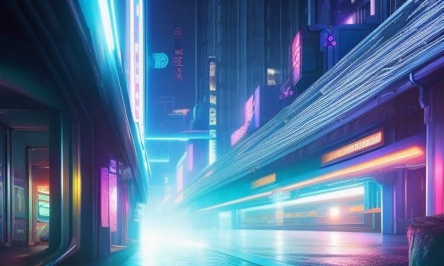 Cyberpunk Cityscape with Neon Lights and Energy