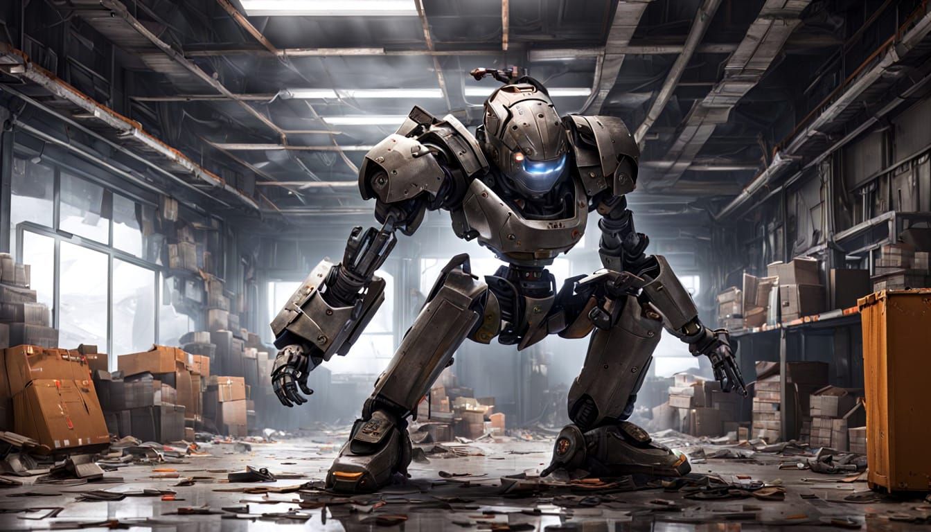 Cyberpunk Robot Girl Amidst Industrial Ruin
