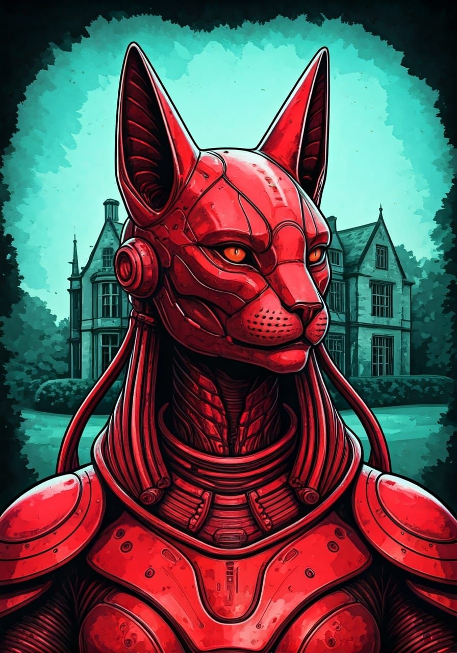 Bastet in Futuristic Armor: Graphic Novel Portrait